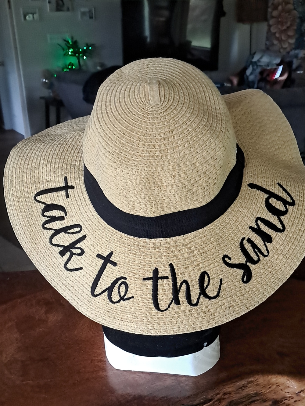Straw Sun Hat with 'Talk to the Sand' Script - Natural & Black
